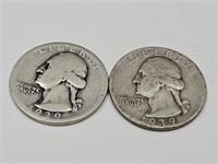 2-1939 D Washington Silver Quarters
