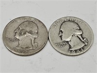 2-1941 Washington Silver Quarter Coins