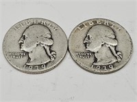2-1939 P Washington Silver Quarter Coins