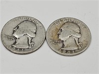 2-1941 S Washington Silver Quarter Coins