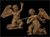 Pair Carved Oak Cherubs