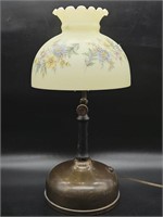 Vintage Electrified Kerosene Lamp. Base 8" Shade