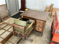 Vintage Wood Office Desk & Chair