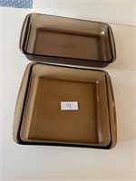 2 BROWN PYREX CASSEROLE DISHES 9X9 AND 8X12