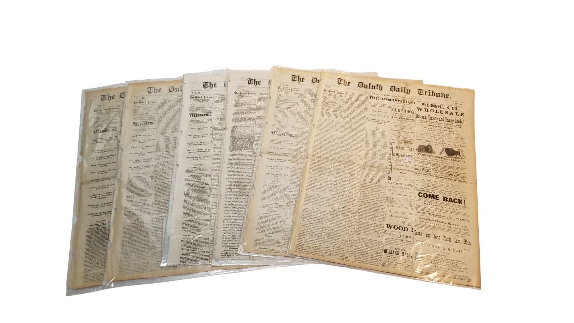 1873 Duluth Tribune Newspapers (x6)