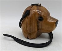 (M) Wood carved dog head handbag. By Handbags by
