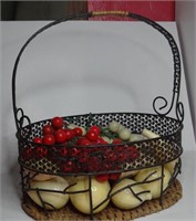 Vintage Iron Basket with Alabaster Fruit