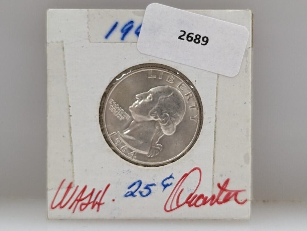 1964-D 90% Silver Washington Quarter