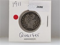 1911-S 90% Silver Barber Quarter