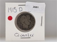 1915-D 90% Silver Barber Quarter