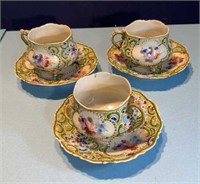 3 Vintage Matching Handpainted Tea Cup Sets