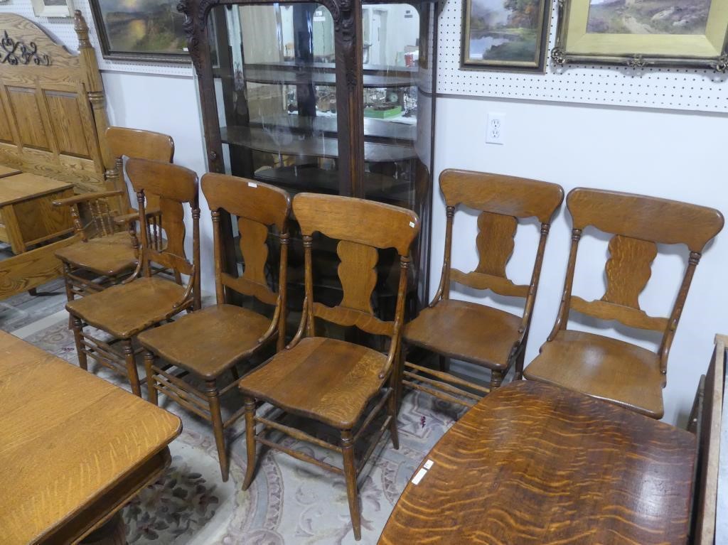SET OF 6 ANTIQUE TIGER OAK DINING CHAIRS