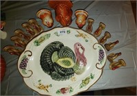 Turkey platter, turkey napkin rings, candle