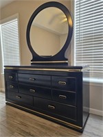 Black + Gold Tone Dresser + Mirror 
Dresser