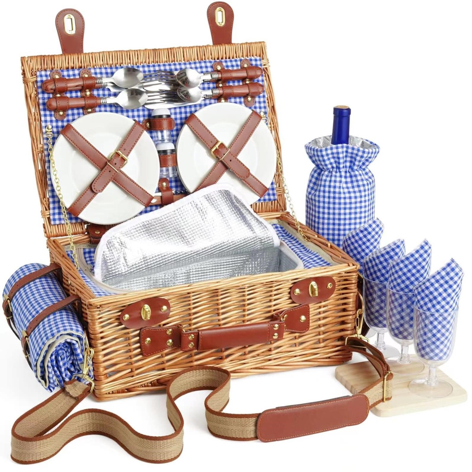 DHAEE Wicker Picnic Basket set for 4 Person with C