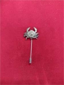 Sterling Silver Crab Pin TW: 6.1g