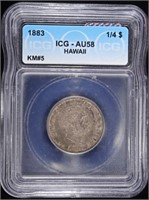 1883 HAWAII QUARTER ICG AU-58