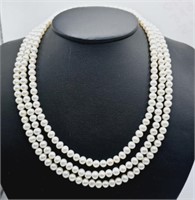 14K Clasp Triple Strand Cultured Freshwater Pearls