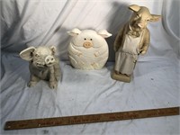 3 Decorative Wooden Pigs