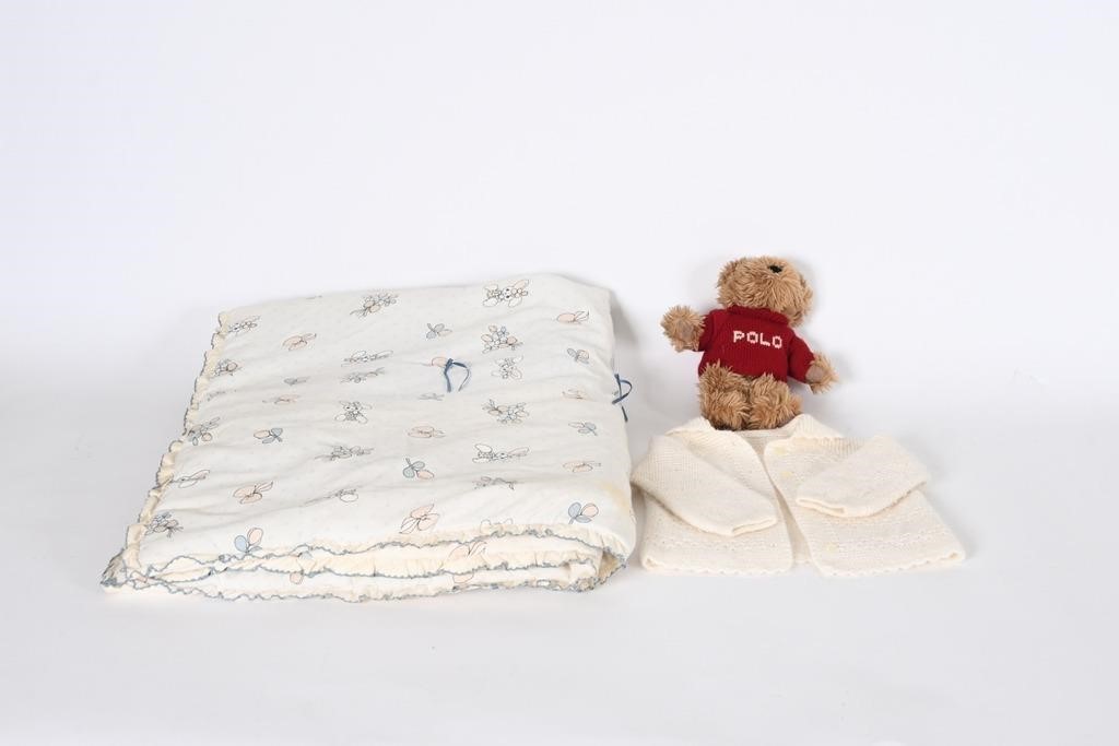 Vintage Baby Blanket, Polo Bear, Cardigan