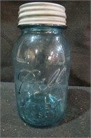 NO. 13 BALL BLUE GLASS QUART JAR W/LID