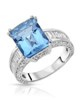 14KT White Gold 5.33ct Blue Topaz and Diamond Ring