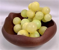 Onyx grapes (2" dia.) in carved wooden bowl -