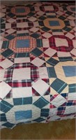 Double Bed Size Hand Sewn Quilt -Very Old - Worn