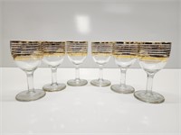 LOT OF 6 MID CENTURY GOLD STRIPED CORDIAL GLASSES