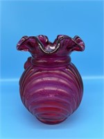 Fenton Country Cranberry Bow Vase