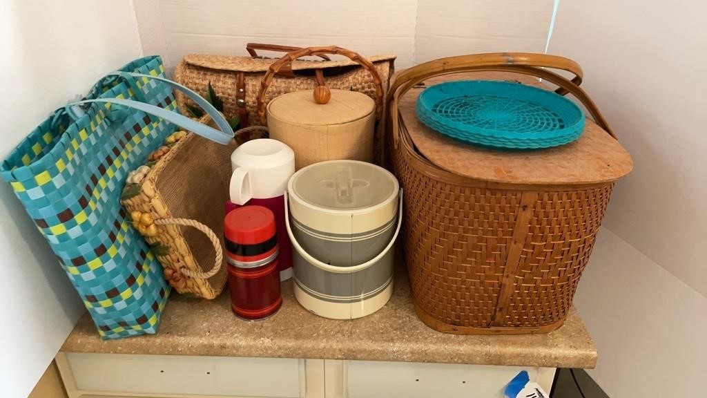 Picnic Basket, Thermos, Ice Bucket, Bags, ETC.