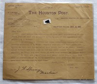 Jan 15, 1900 The Houston Post Letter to Marlin TX