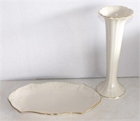 Lenox USA Ribbed Flower Vase & Oblong Serving Dish