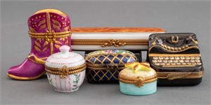Limoges French Porcelain Covered Trinket Boxes, 6