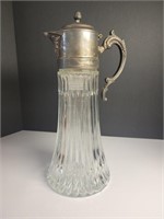 Vintage Glass Decanter Pitcher With Silver P