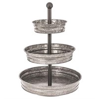 3 Tier Serving Tray Vintage Galvanized Metal Stand