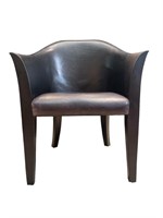 Karl Springer, Black Leather Tulip Style Armchair