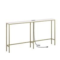 Console Table with Power Outlets, Narrow Long Wood