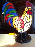 Tiffany Style Leaded Glass Rooster Figural Lamp