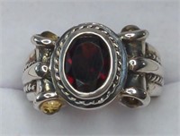 Unique Sterling Silver Garnet Ring, size 8 and