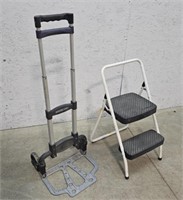 Folding step stool, folding cart