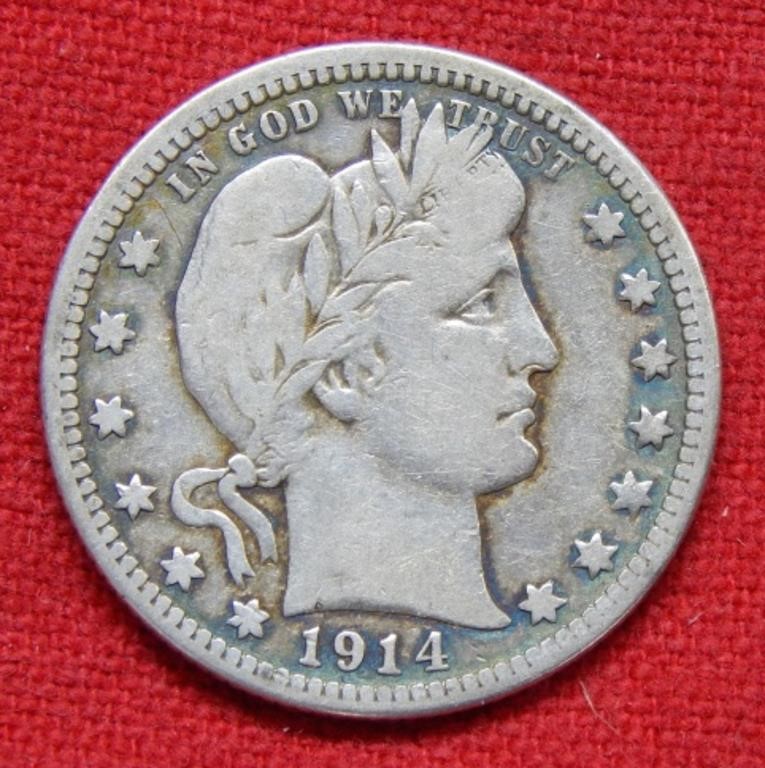 1914 D Barber Silver Quarter