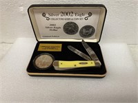 Silver 2002 eagle coin and knife case xx
