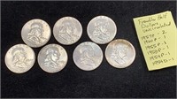 (7) BU Mix Date Silver Franklin Half Dollars