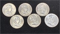 (6) BU 1957-D Silver Franklin Half Dollars