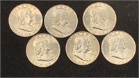 (6) BU 1954-D Silver Franklin Half Dollars