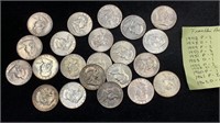 (22) 1948-1962D Silver Franklin Half Dollars