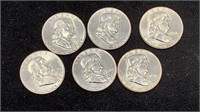 (6) BU 1958-D Silver Franklin Half Dollars