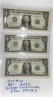 LOT #48) 3x 2017  SILVER CERTIFICATE STAR NOTES