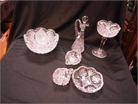 Six pieces of vintage cut glass: serving